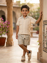 Boys Cream Geometric Print Shorts Set