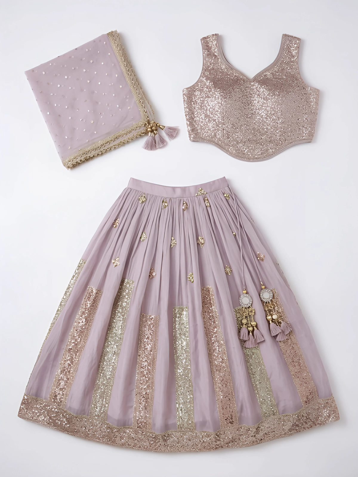 Girls Purple Sequined Choli Set.