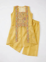 Yellow Embroidered Jacket Plazzo Sets for Girls