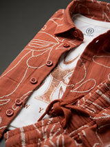 Boys Orange Floral Print Shirt & Shorts Set