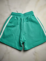 Girls Sporty Sea Green Cotton Shorts with Side Stripes