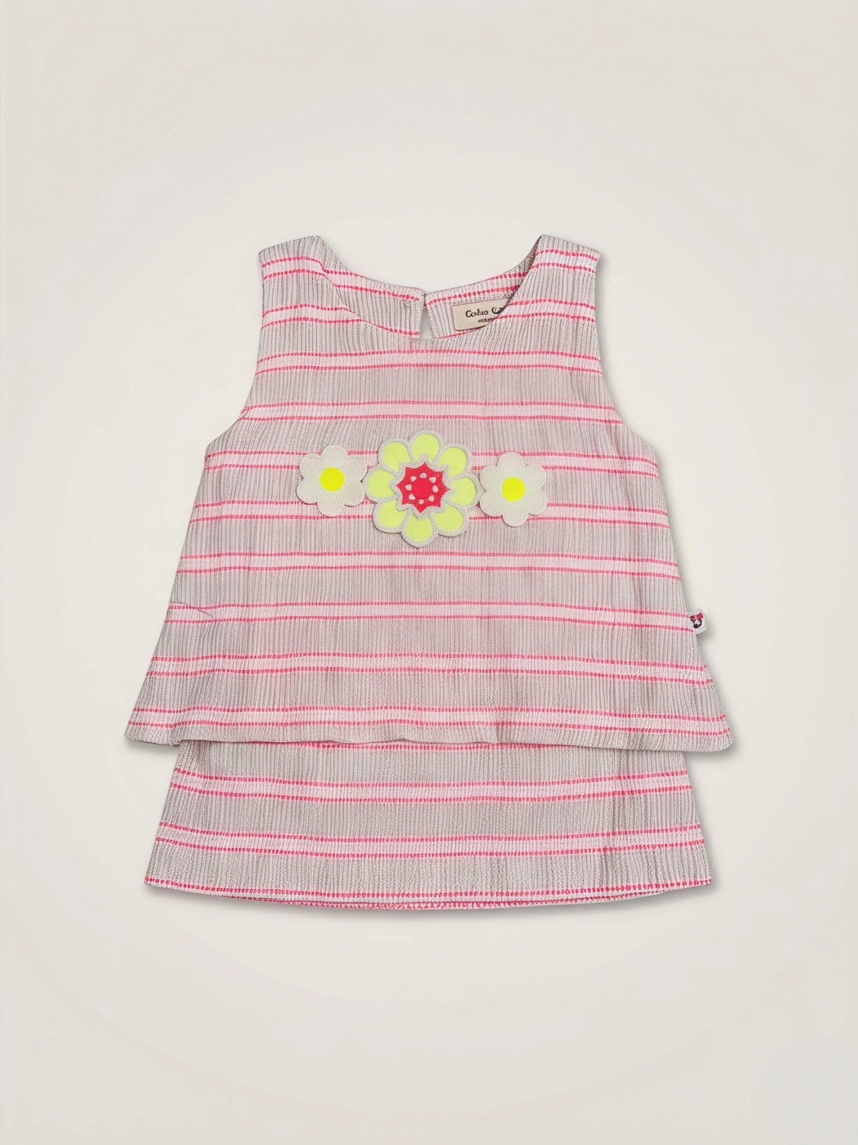 Girls Pink Striped Floral Sleeveless Top