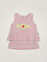 Girls Pink Striped Floral Sleeveless Top