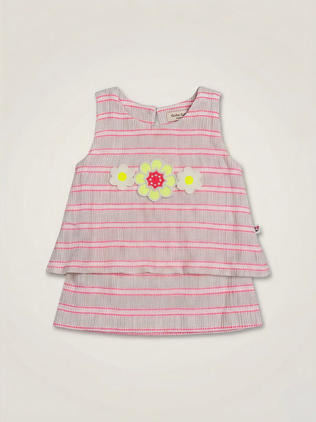 Girls Pink Striped Floral Sleeveless Top