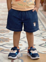 Boys Peach Nautical Print Cotton T-Shirt & Striped Shorts Set