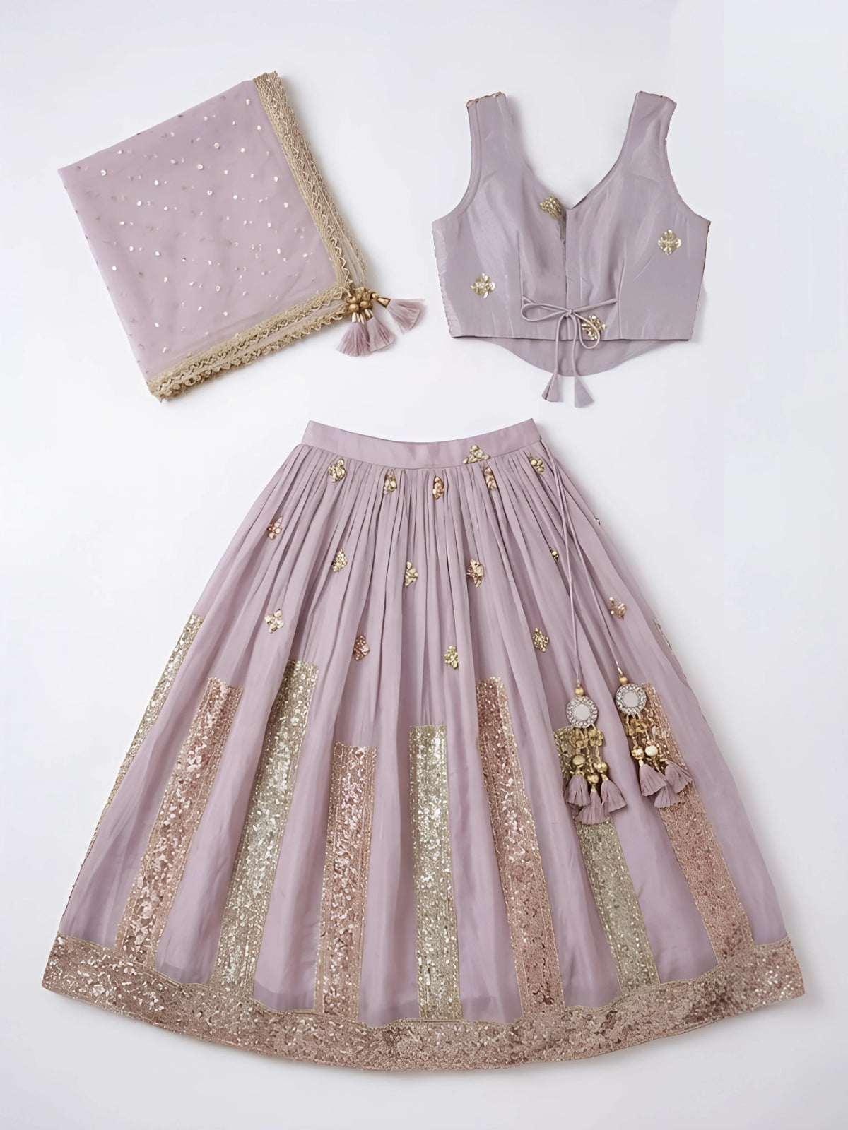 Girls Purple Sequined Choli Set.