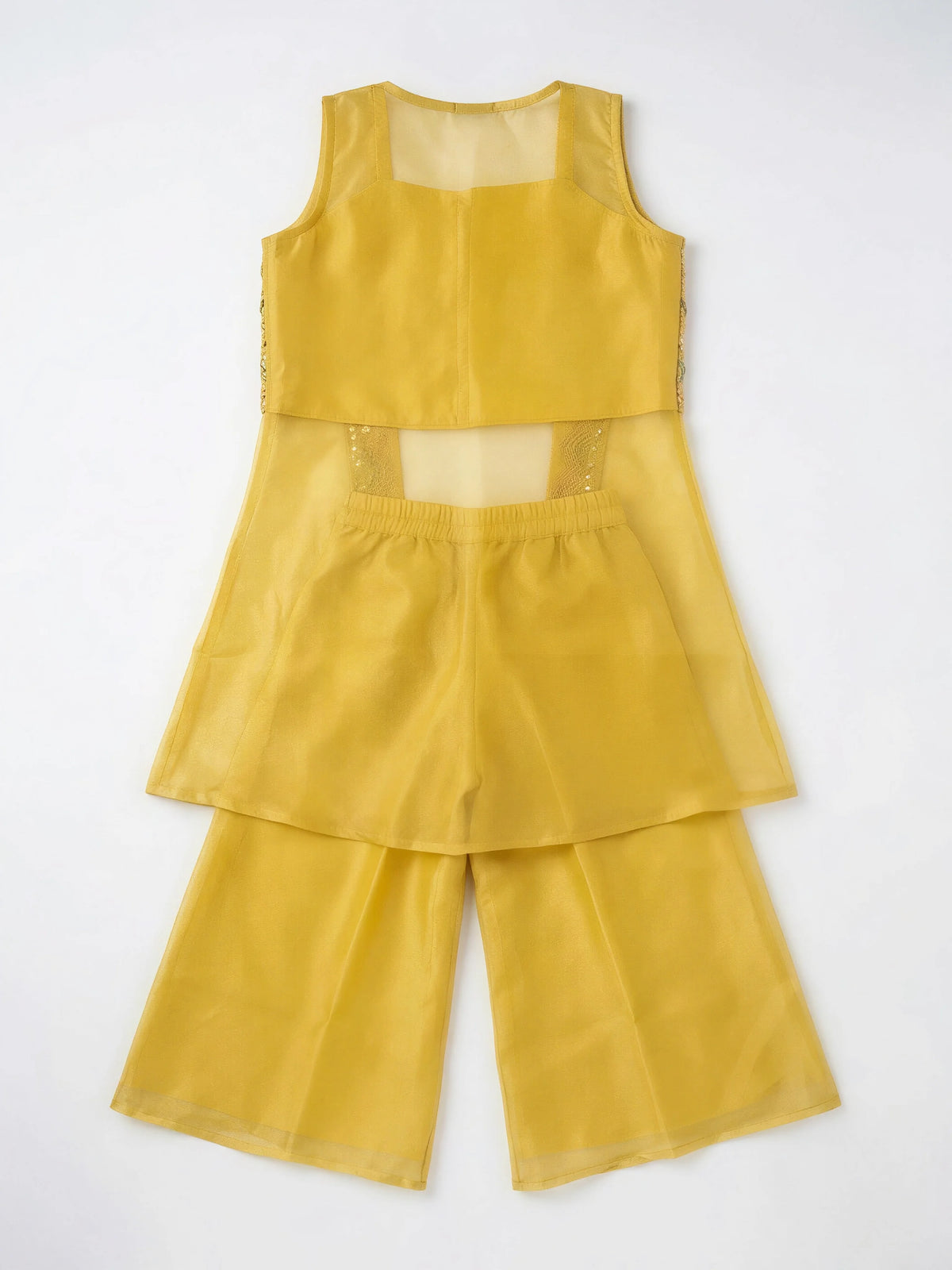 Yellow Embroidered Jacket Plazzo Sets for Girls