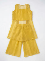 Yellow Embroidered Jacket Plazzo Sets for Girls
