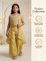 Yellow Embroidered Jacket Plazzo Sets for Girls