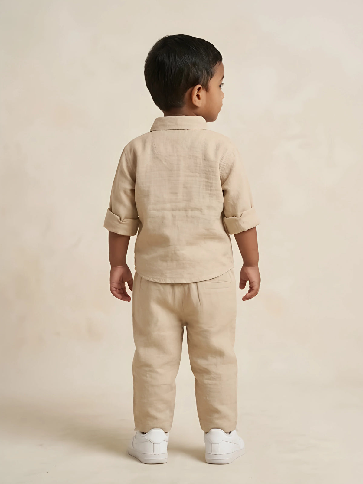 Boys Cream Solid Co-ord Set.