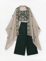 Green Floral Embroidered Palazzo Set with Dupatta