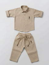 Boys Cream Solid Co-ord Set.