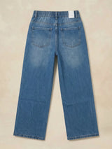 Girls Light Blue Embroidered Wide Leg Casual Pants.