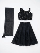 Girls Black Sequined Choli Lehenga Set.