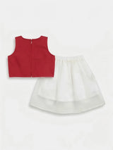 Red Solid Top and White Choli Set for Girls