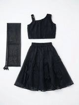 Girls Black Sequined Choli Lehenga Set.