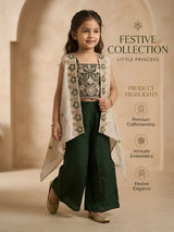 Green Floral Embroidered Palazzo Set with Dupatta