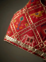 Red Solid Top and White Choli Set for Girls
