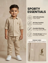 Boys Cream Solid Co-ord Set.