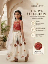 Red Solid Top and White Choli Set for Girls