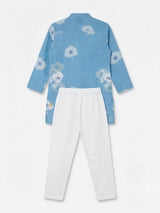 Light Blue Floral Print Kurta Pajama Set for Boys