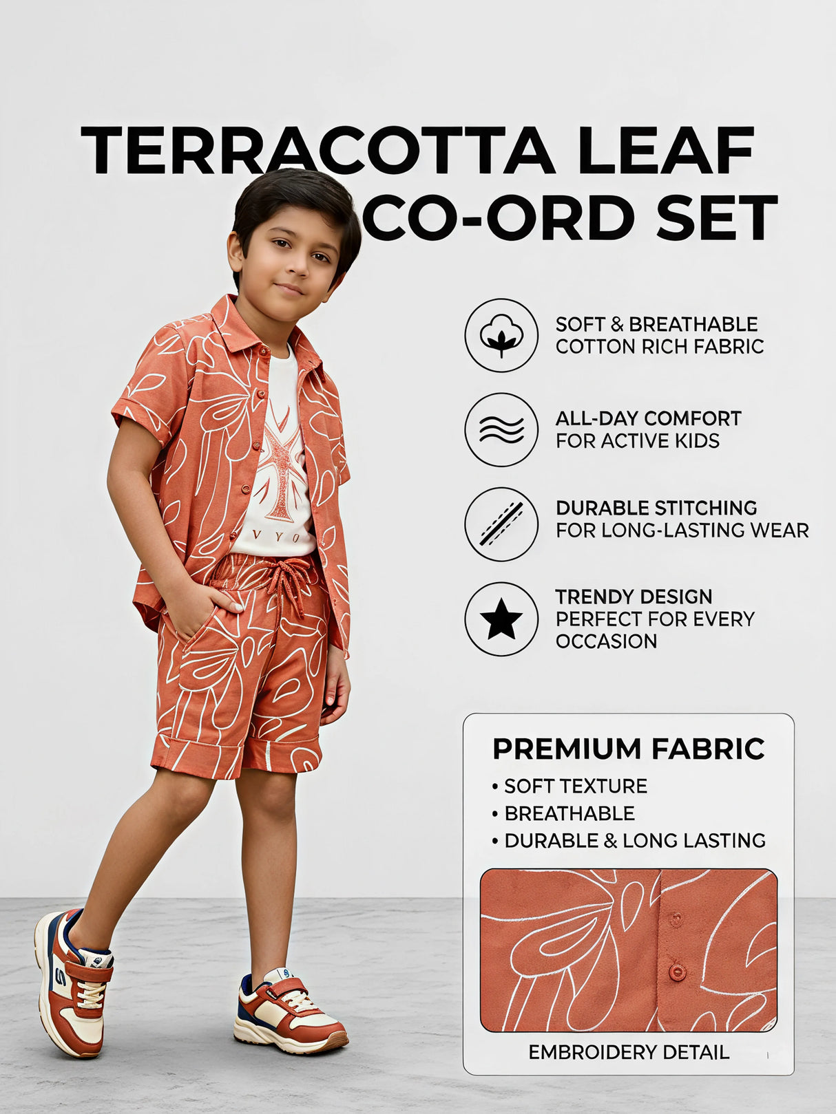 Boys Orange Floral Print Shirt & Shorts Set