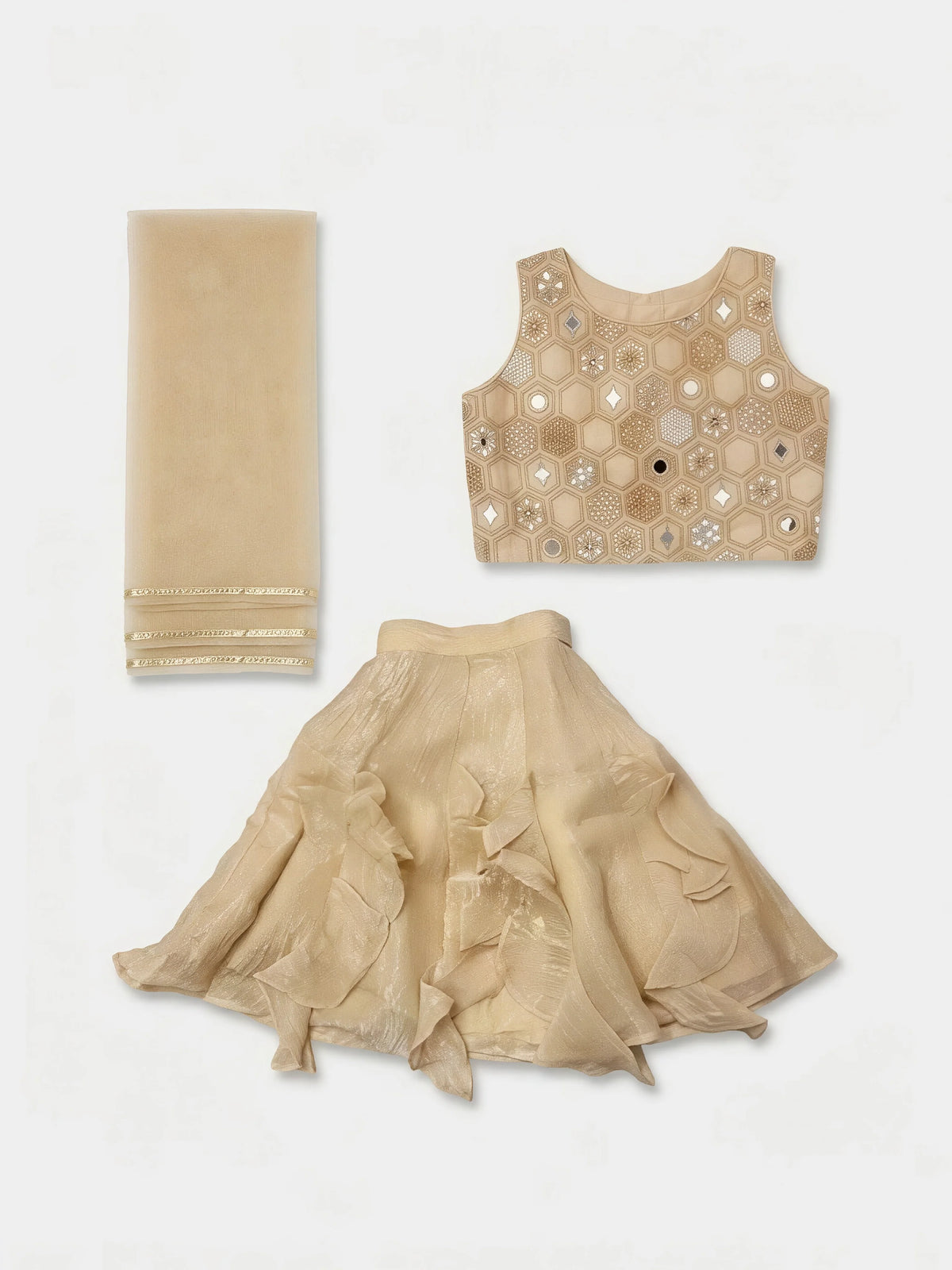 Gold Mirror Work Lehenga Choli Set for Girls