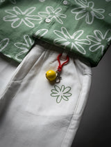Boys Green Floral Shirt and White Trousers Co-ord Set.