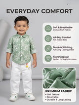 Boys Green Floral Shirt and White Trousers Co-ord Set.