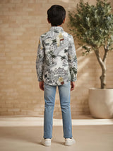 Boys White Graphic Print Full Sleeve Casual Shirt