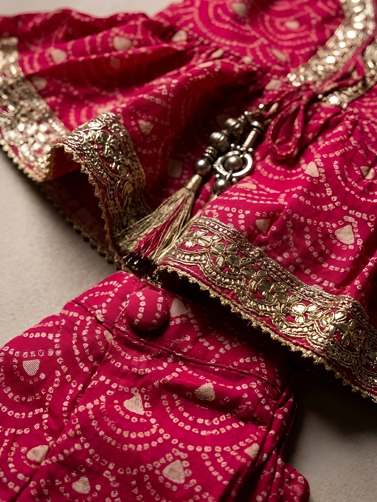 Girls Rani Pink Printed Sharara Set with Dupatta.