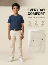 Boys White Casual Pants - Regular Fit Trousers