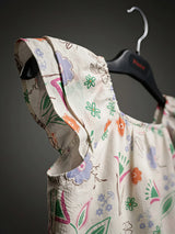 Girls Off-White Printed Top with Green Skirt Set.