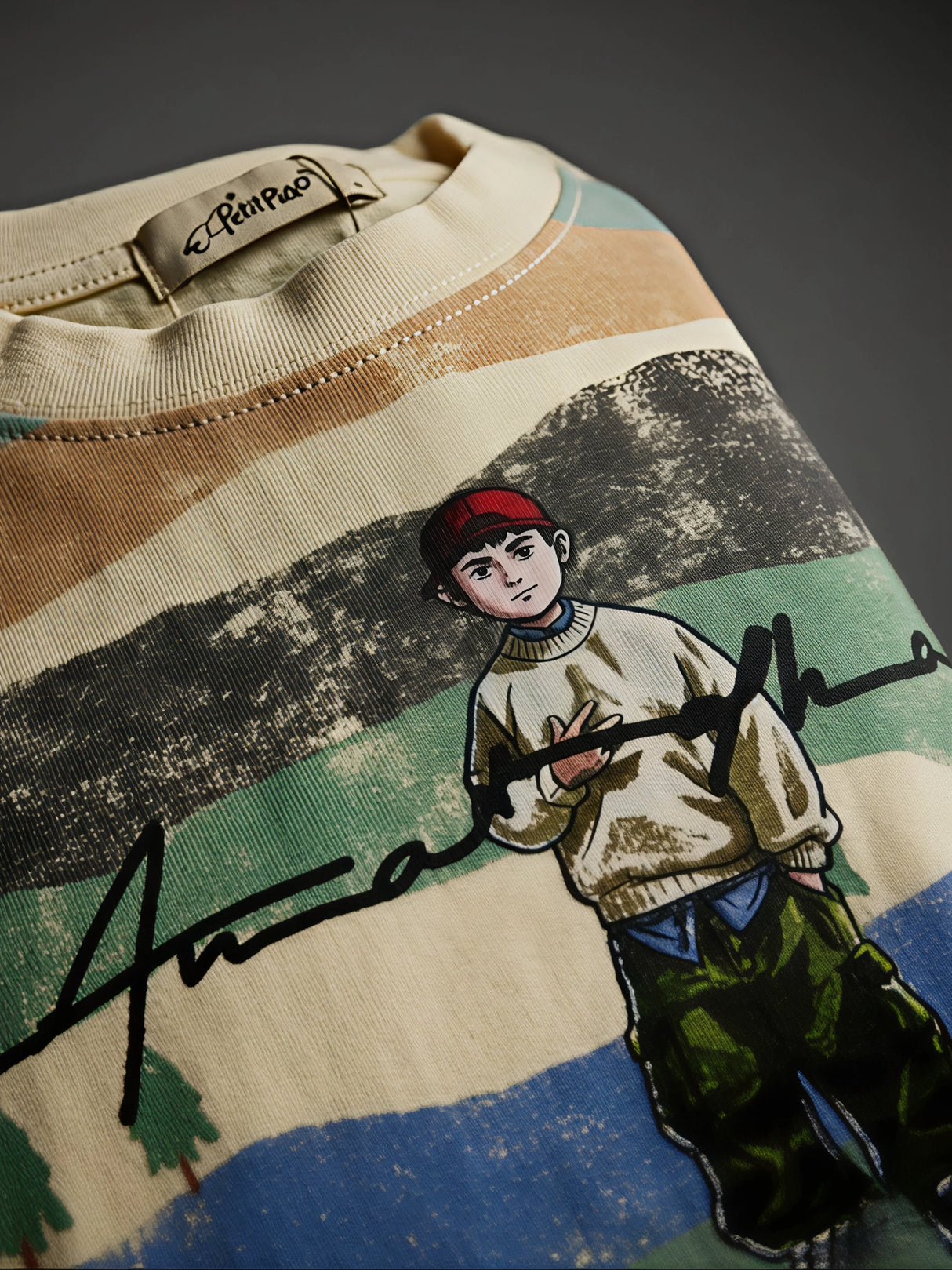 Boys Cream Striped Graphic Print T-Shirt