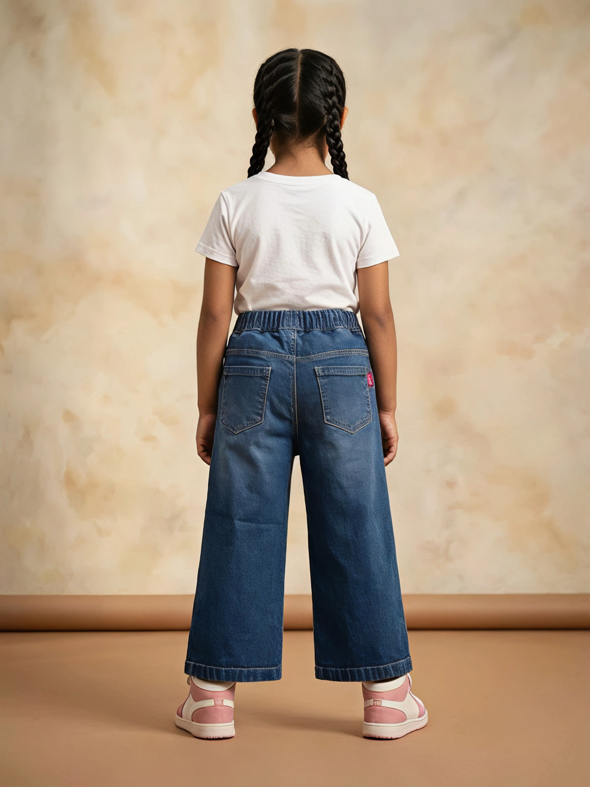 Girls Navy Blue Graphic Print Casual Pants.