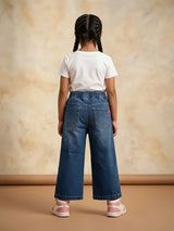 Girls Navy Blue Graphic Print Casual Pants.