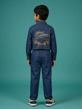Boys Navy Blue Embroidered Co-ord Set.