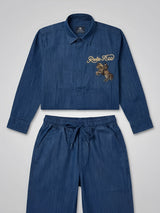 Boys Navy Blue Embroidered Co-ord Set.