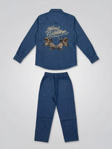 Boys Navy Blue Embroidered Co-ord Set.