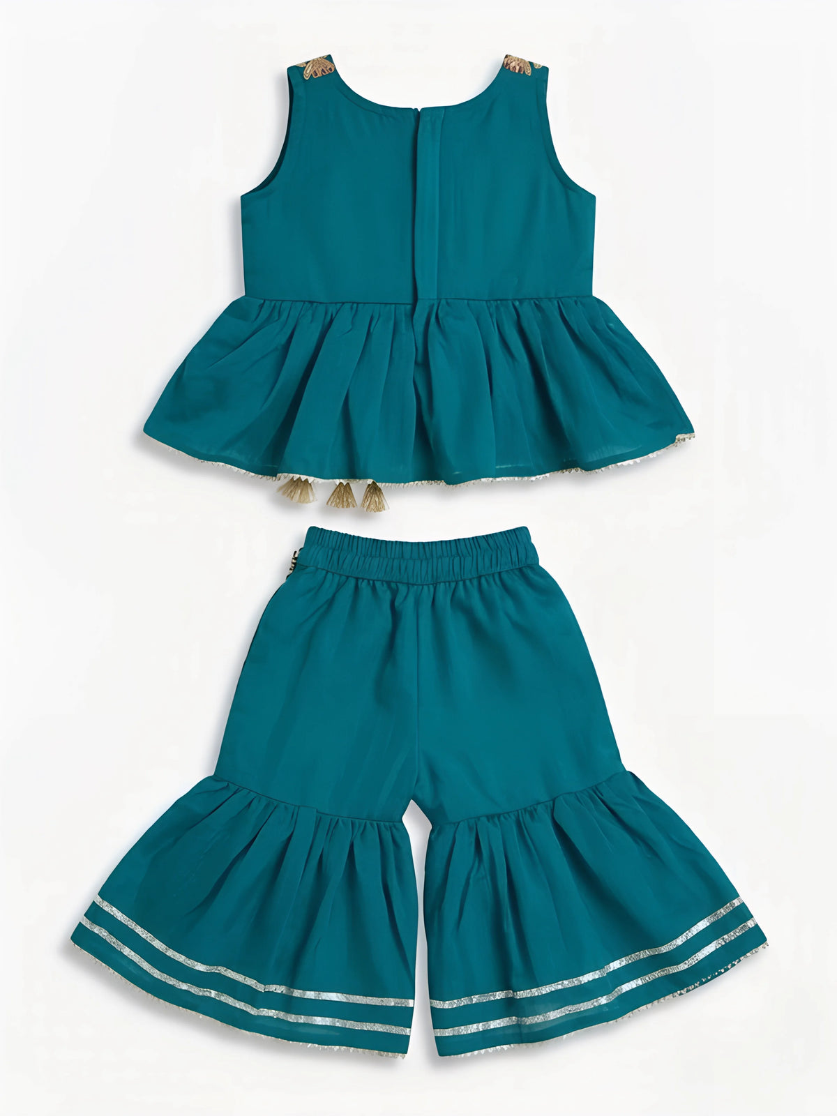 Girls Green Printed Ethnic Sharara Set.