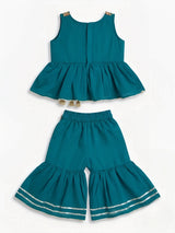 Girls Green Printed Ethnic Sharara Set.
