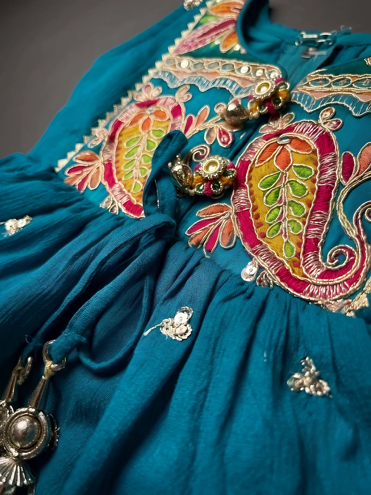 Girls Green Printed Ethnic Sharara Set.