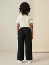 Girls Black Drawstring Wide Leg Casual Pants.