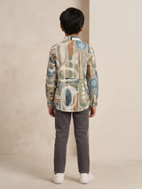 Boys Green Abstract Print Casual Shirt.