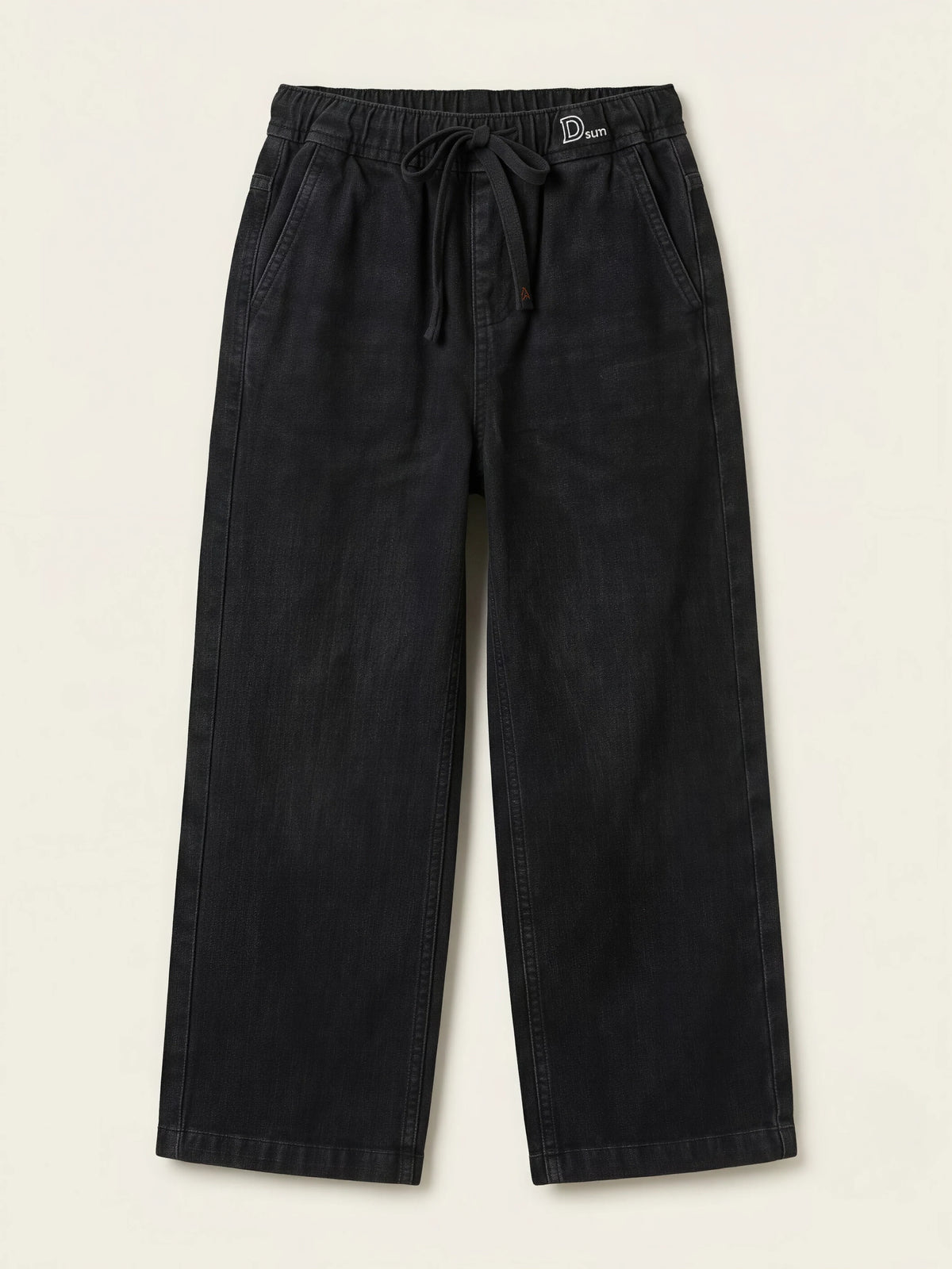 Girls Black Drawstring Wide Leg Casual Pants.