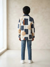 Boys Cream Printed Full Sleeve Casual Shirt and T-Shirt Set