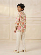 Cream Floral Printed Kurta Pajama Set for Boys