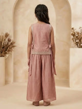 Girls Peach Embroidered Palazzo Set.