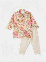 Cream Floral Printed Kurta Pajama Set for Boys