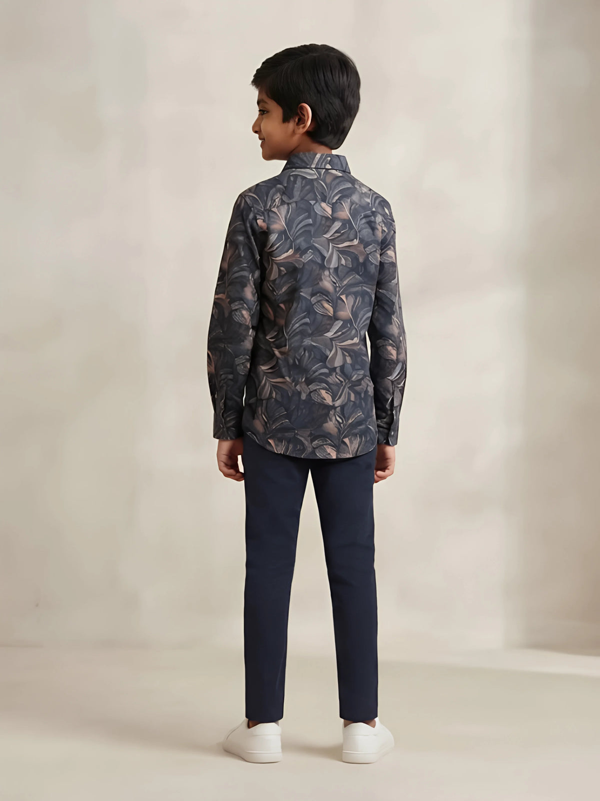 Boys Black Floral Printed Casual Full Sleeve Shirt